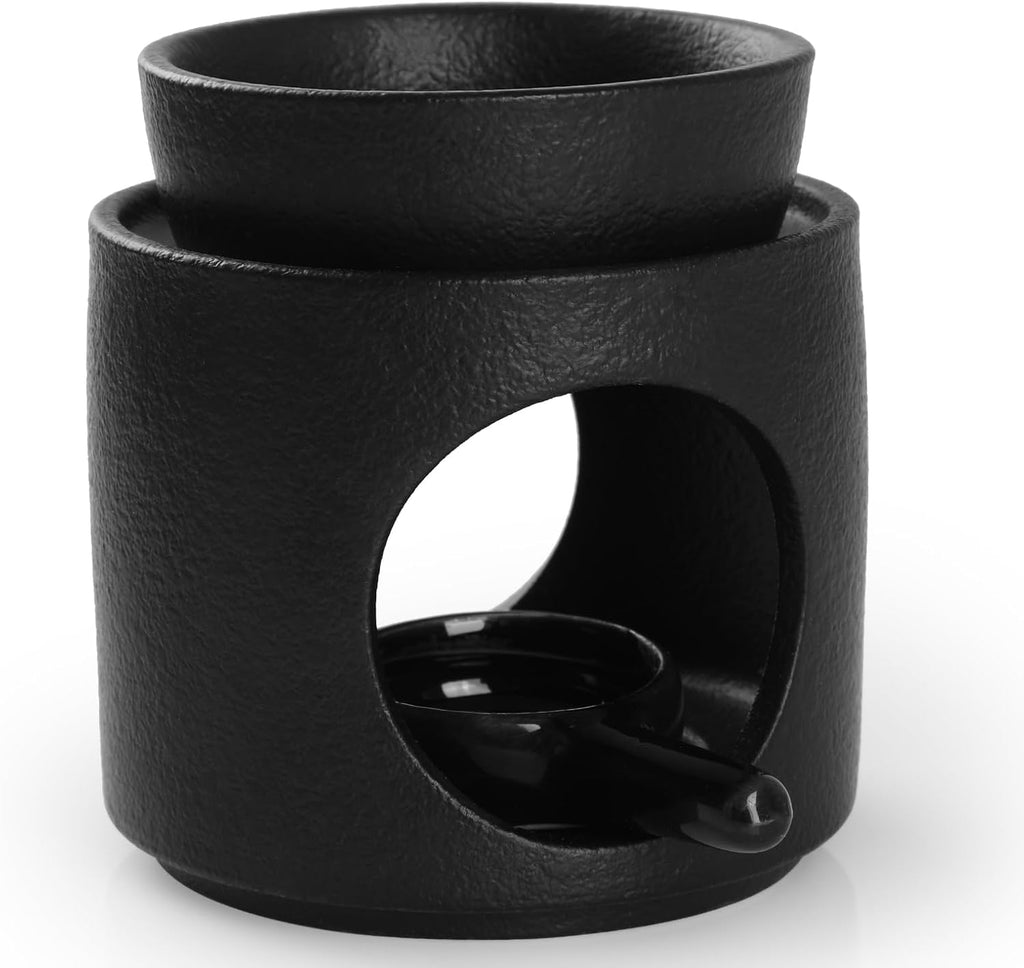 WD&CD Wax Melt Ceramic Oil Burner Black, Aroma Diffuser Essential Oil Burner Aromatherapy Wax Burner with Tealight Holder, Home Bedroom Decor