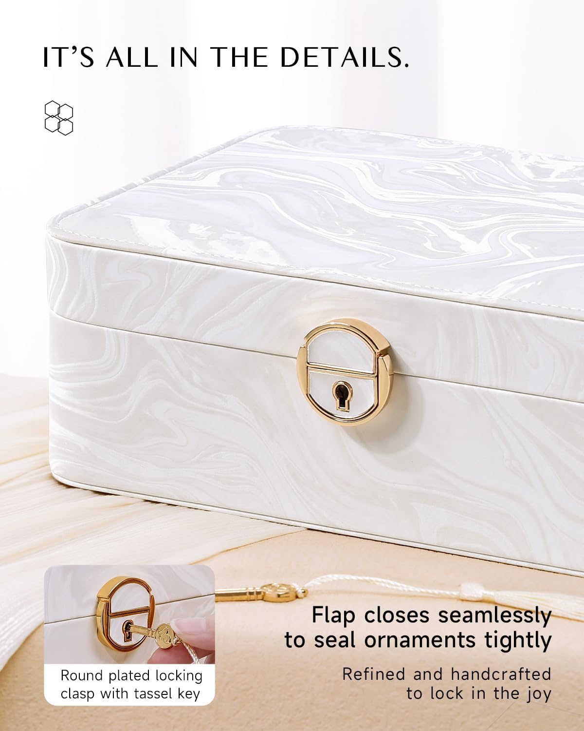 CASEGRACE 2-Layer Jewelry Box with Removable Tray, Portable Jewelry Organizer for Earrings Necklaces Rings, Gift for Women Girls on Birthday Valentine's Day (Fluorescent white)