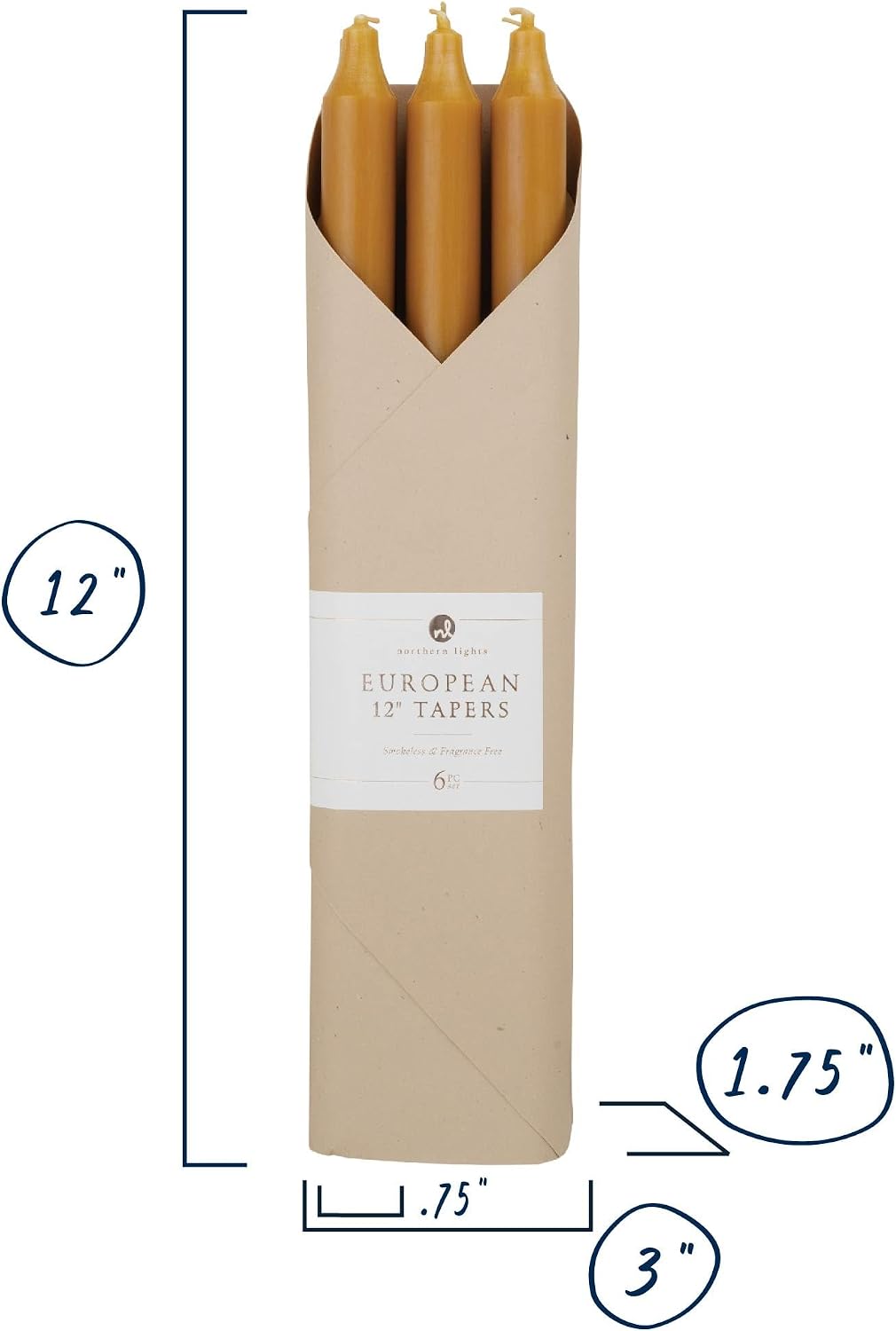 Northern Lights Candles - 12" 6pk Tapers - Caramel - 73257