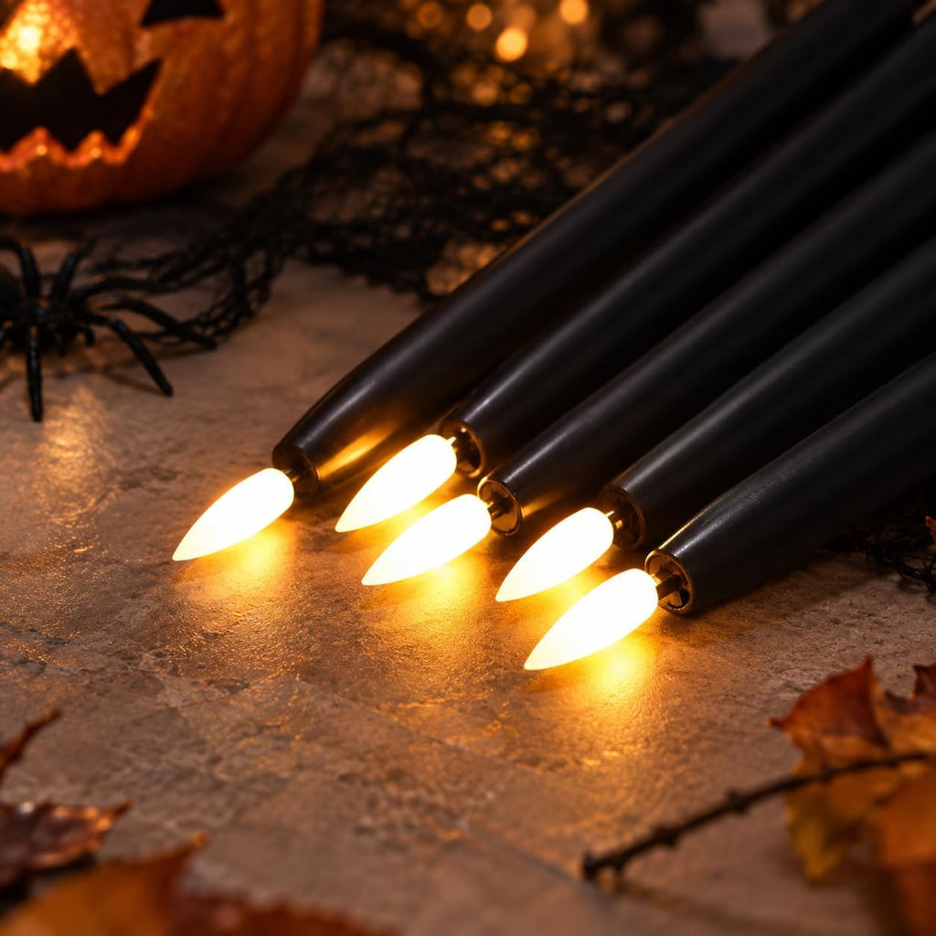 Black Flameless Taper Candles, Battery Operated Black Halloween Candles