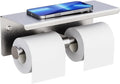 Double Toilet Paper Holder with Shelf, Wall Mount Tissue Roll Holder for Bathroom, 304 Stainless Steel Commercial Toilet Paper Dispenser with Phone Shelf, Brushed Nickel