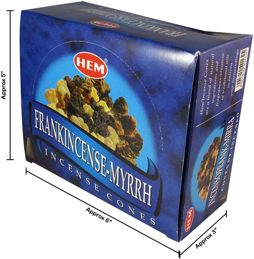 Hem Frankincense and Myrrh Incense Cones – 120 Cones (12 Packs) – Natural Aromatherapy for Meditation, Yoga, Relaxation & Spiritual Use.