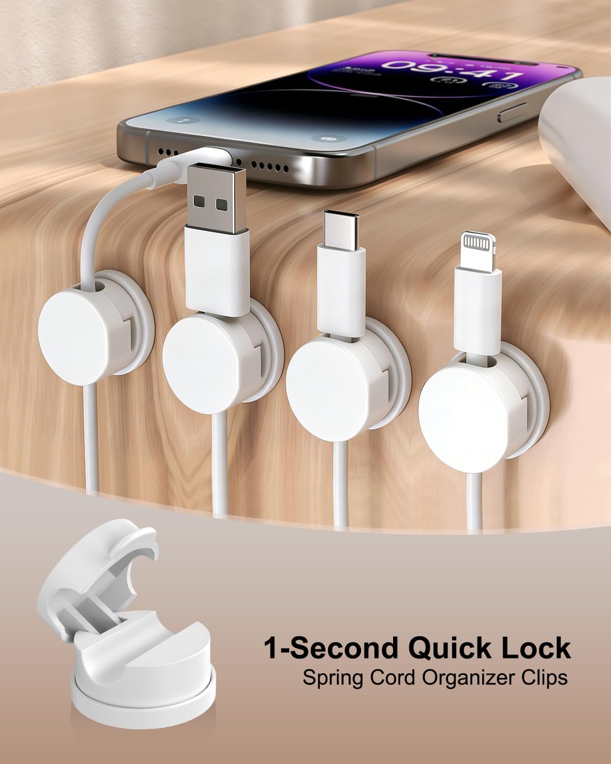 12 Pack Rotatable Spring Cable Management Cable Clips for Phone Charger
