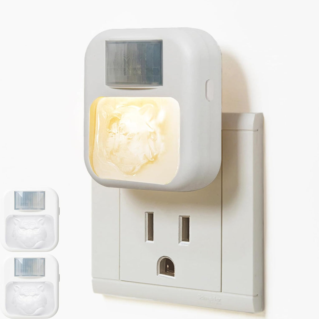 Compact Smart Motion Sensor LED Night Light - Dimmable, Adjustable Color, Plug-in for Hallway, Bathroom, Bedroom - Travel-Friendly (Tiger Head, 2)