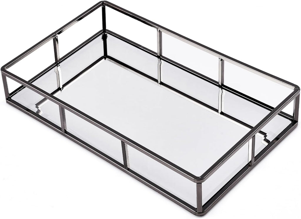PuTwo Tray Mirror Smoky Black Dresser Ornate Metal Jewelry Organizer