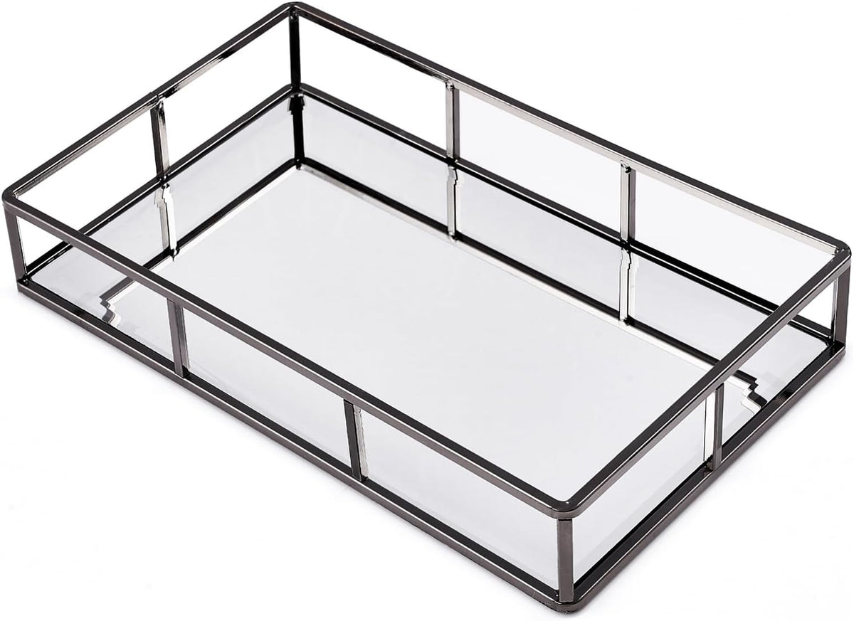 PuTwo Tray Mirror Smoky Black Dresser Ornate Metal Jewelry Organizer