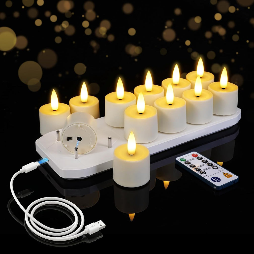 BEICHI 12Pack Rechargeable Tea Lights with Remote Timer,White Charging Base