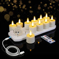 BEICHI 12Pack Rechargeable Tea Lights with Remote Timer,White Charging Base