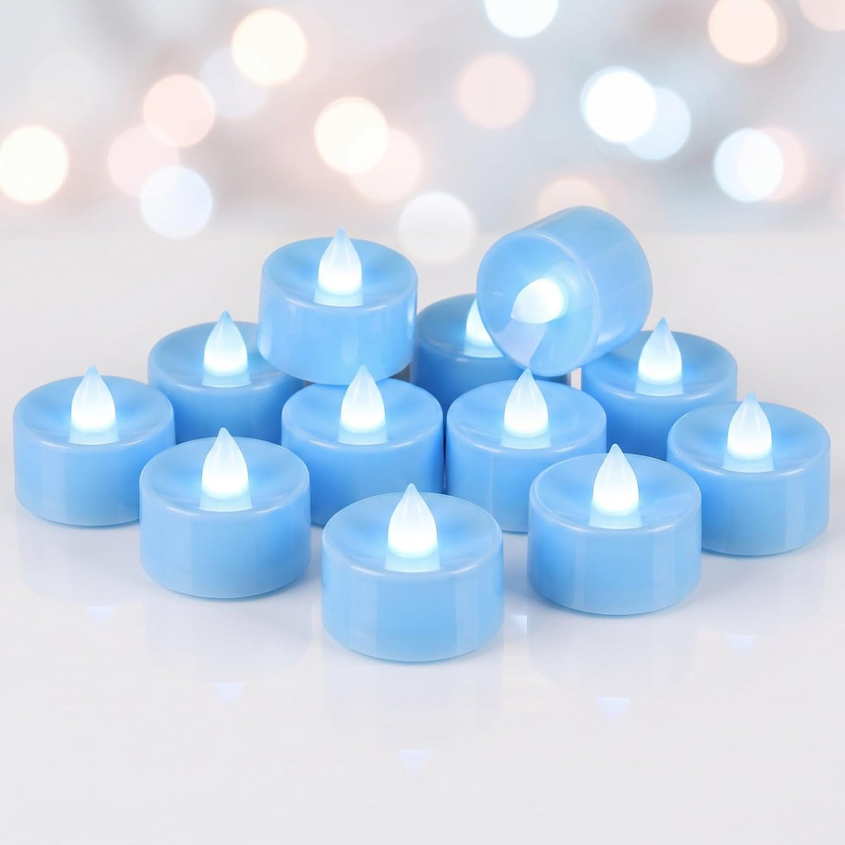 Homemory 50-Pack Light Blue Flameless Battery Tealight Candles, 200+ Hours