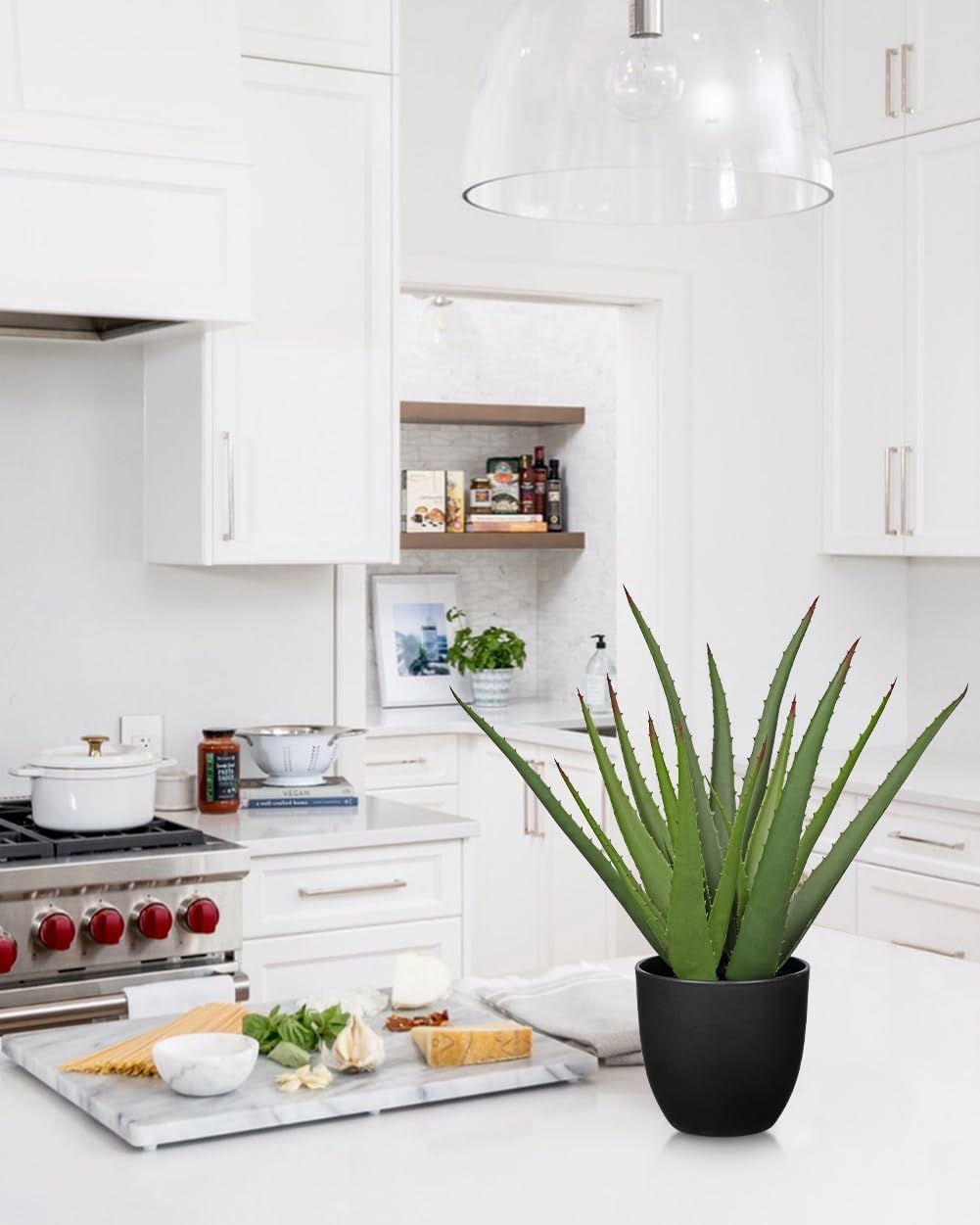 GnFlus Large Fake Succulent Aloe Vera Plants 16.7 Inch Artificial Succulents with Black Pot Faux Aloe Potted Plant for Desk Modern Home Office Bedroom Living Room Table Shelf Decor