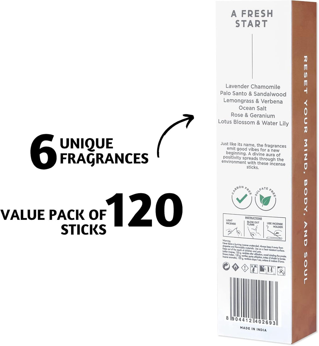 Folkulture Incense Sticks - Pack of 6 Insenses - 120 Sticks - Folkulture Incense Cones Scented, Set of 6 Inscents-Cones (120 Cones) with Incense Cones Holder for Relaxation (Fresh Start)