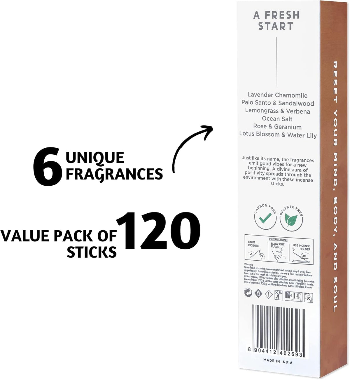 Folkulture Incense Sticks - Pack of 6 Insenses - 120 Sticks - Folkulture Incense Cones Scented, Set of 6 Inscents-Cones (120 Cones) with Incense Cones Holder for Relaxation (Fresh Start)