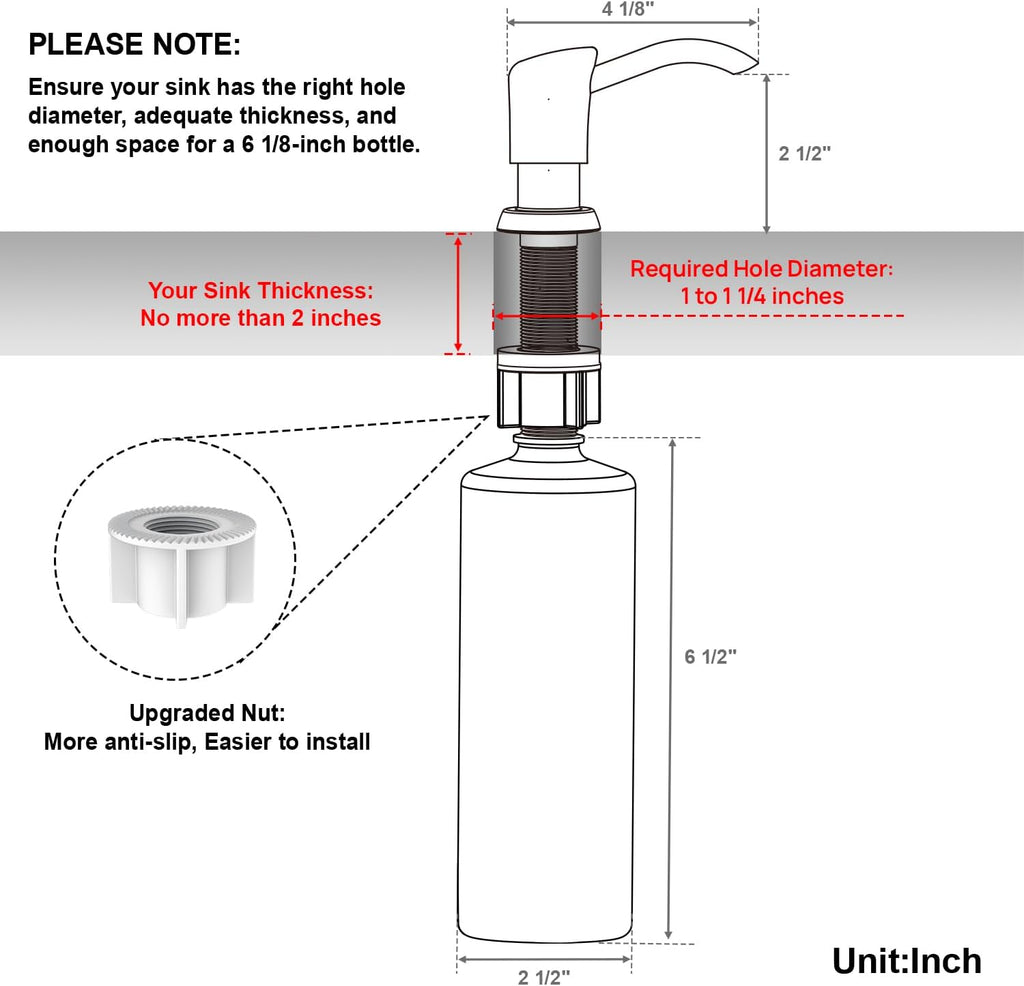 GAGALIFE Dish Soap Dispenser for Kitchen Sink, 17 oz Bottle, Brushed Nickel