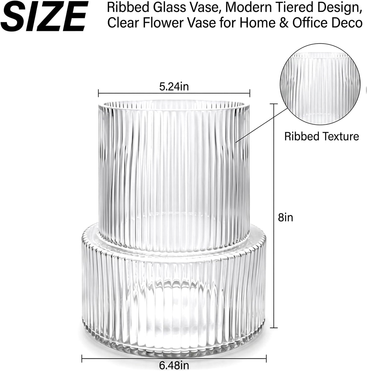 Ribbed Glass Cylinder Vase Set, Clear Modern Centerpiece