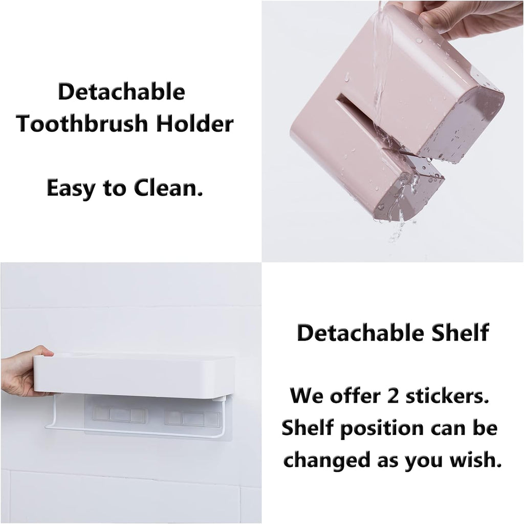 Adhesive Bathroom Wall Caddy, Bathroom Shower Organizer Hanging Shelves No Drilling Shampoo Holder Pink