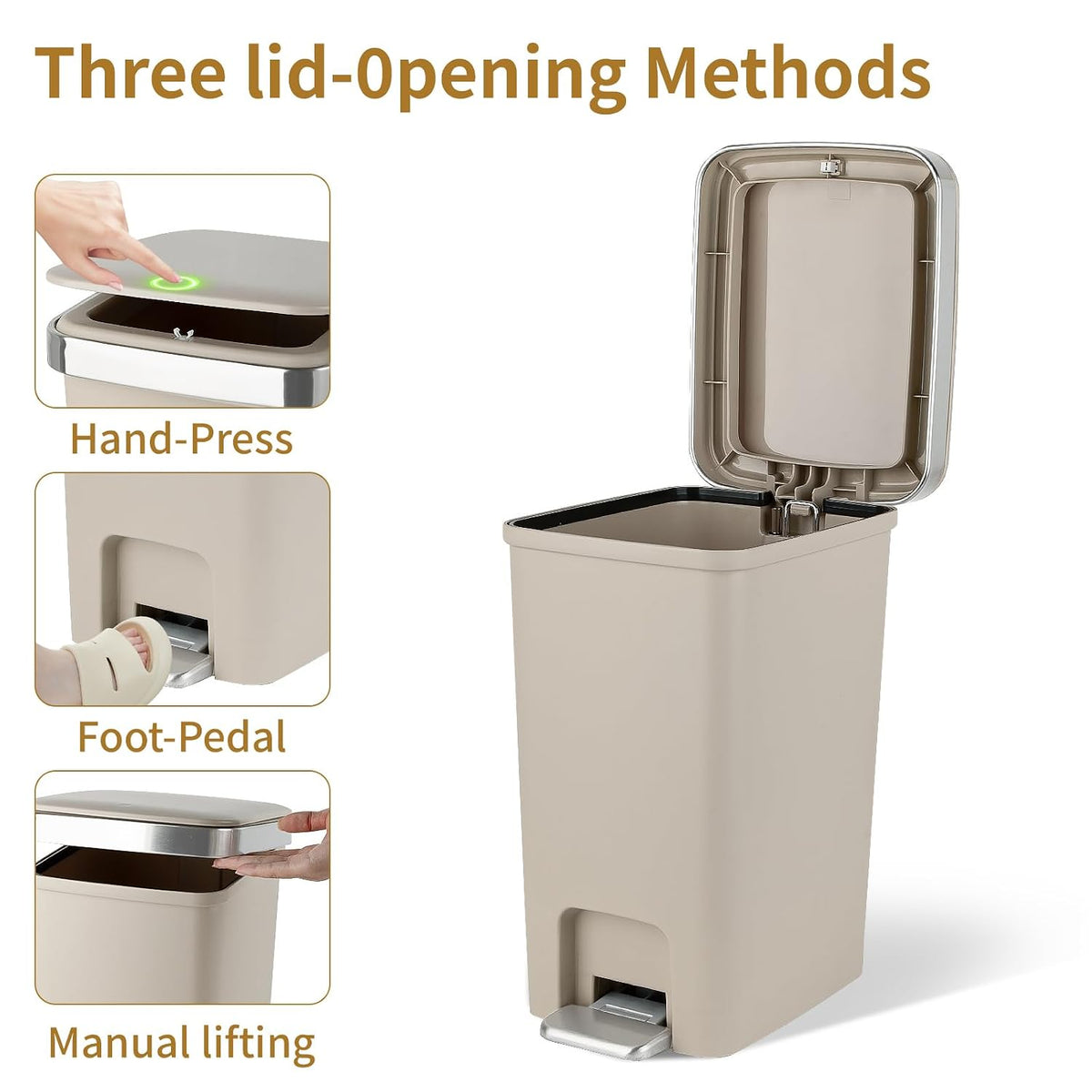 UUJOLY Small Bathroom Trash Can with Lid Step Pedal, 2.6 Gallon, Khaki