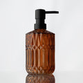 Diamond Design 12 Oz Coffee Glass Soap Dispenser,Refillable Lotion Soap Dispenser for Bathroom, Kitchen, Hand Soap, Dish Soap,Shampoo, Ideal for Bathroom Countertop. (Coffee Color)