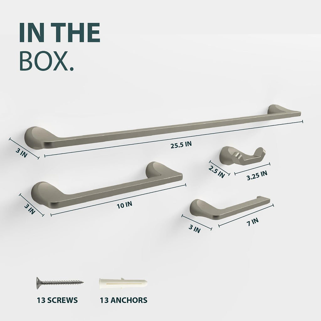 Mega Handles Bathroom Accessory Set Satin Nickel - 4-Piece, Towel Bar Set
