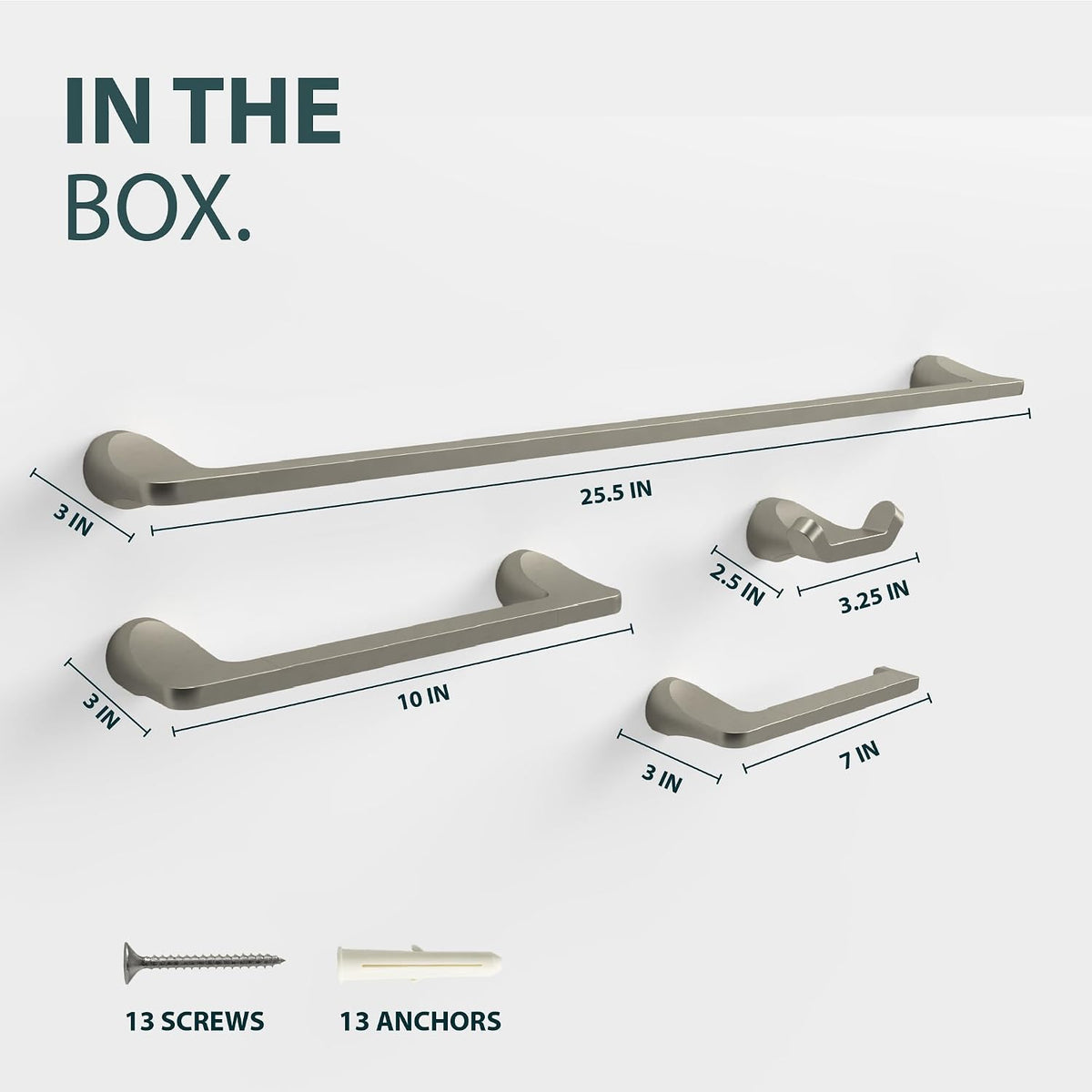 Mega Handles Bathroom Accessory Set Satin Nickel - 4-Piece, Towel Bar Set