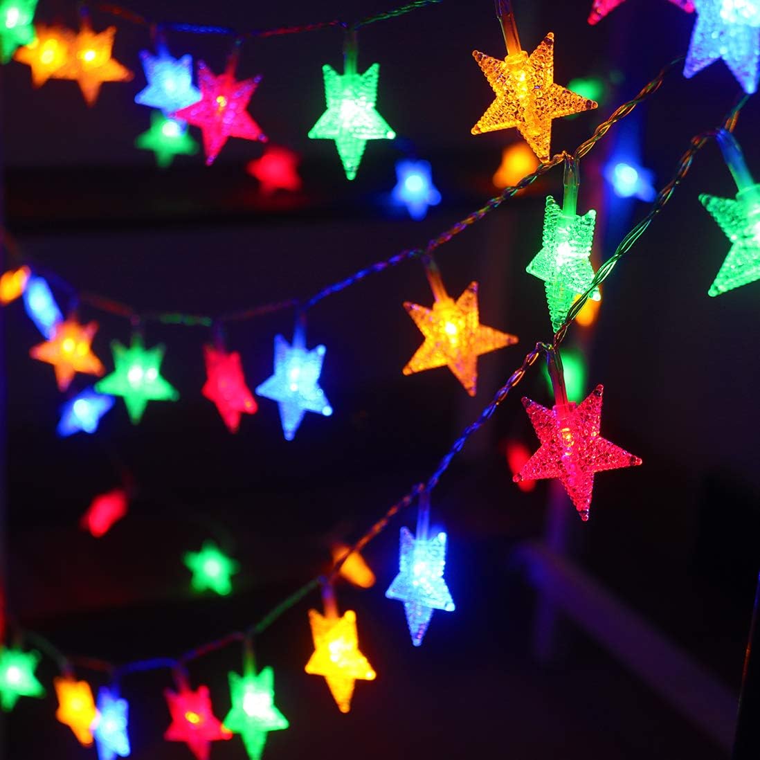 Star String Lights Battery Operated,16.4FT 50LED Waterproof Fairy Lights,Battery Powered Christmas Lights with 8 Modes Remote Control & Timer for Indoor Outdoor Bedroom Tent Party Multicolor