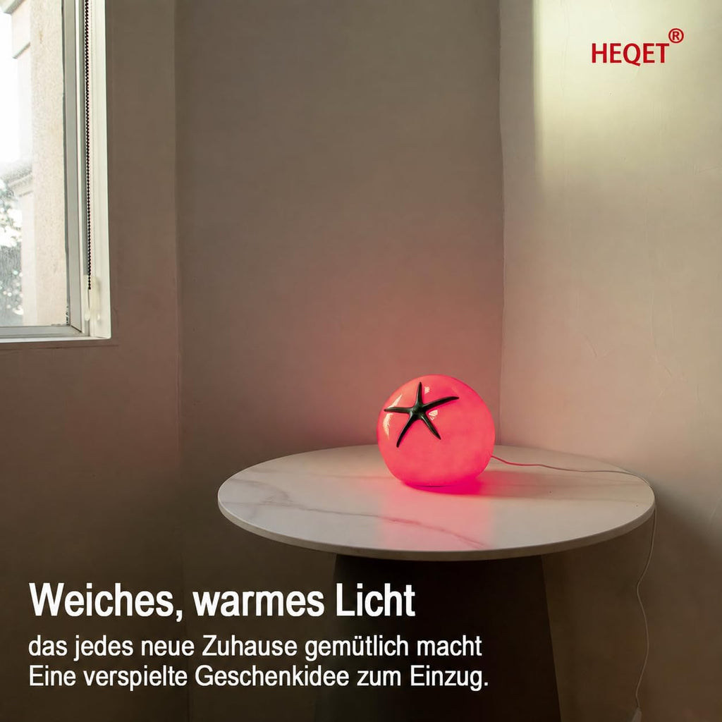 HEQET Table Lamp Tomato Glass Funky Lamp, USB Powered, Dimmable Cute Kawaii Novelty Accent Light for Bedroom & Kitchen Countertop, Unique Vintage Retro Home Decor, Cozy Warm Ambiance (Red)