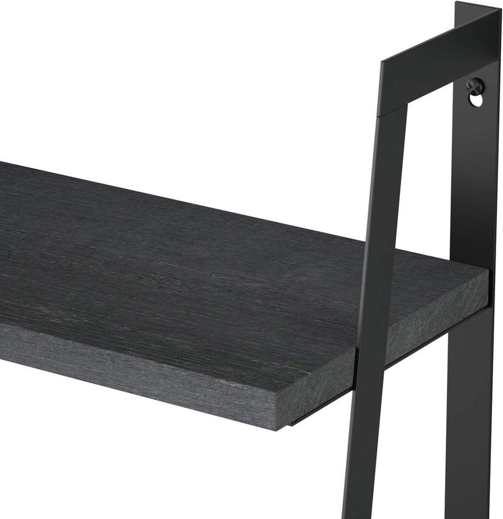 SRIWATANA Black 2-Tier Floating Wall Shelves, Rustic Wood Storage Shelf Set