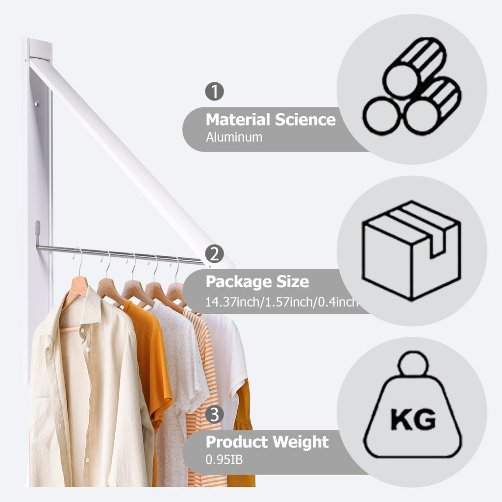 Wall Mounted Folding Clothes Drying Rack, Aluminum,Pearl White