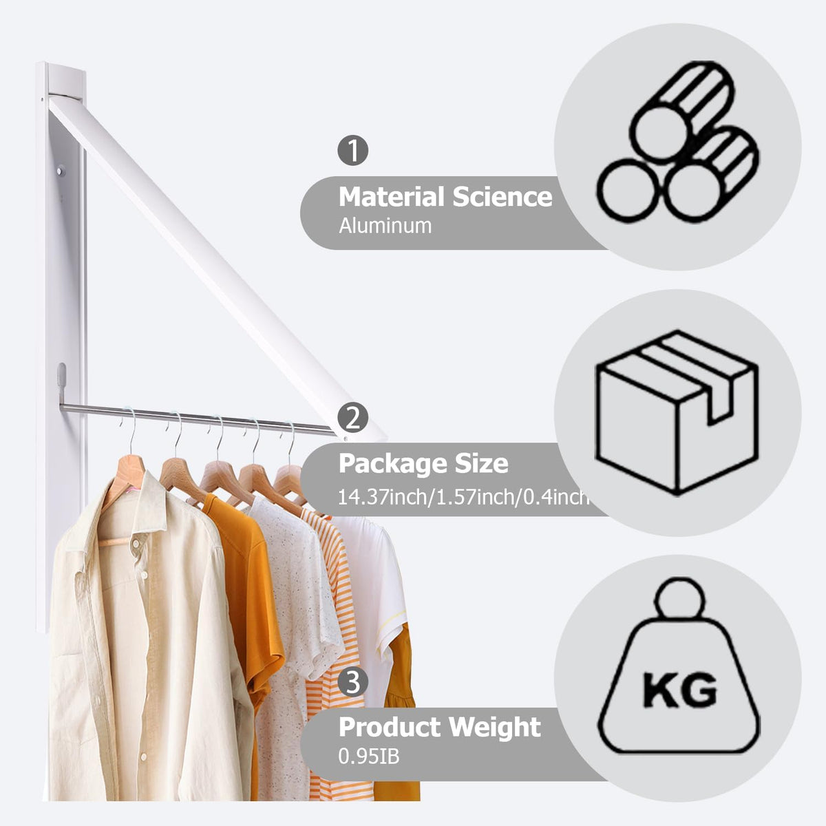 Wall Mounted Folding Clothes Drying Rack, Aluminum,Pearl White