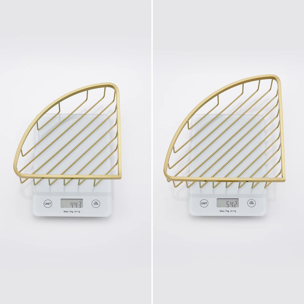 [2 Pack Bathroom Corner Shower Caddy Shelf Organizer, SUS304 Stainless Steel Heavy Duty Rust-Proof Shelf Holder, Wall Mounted Storage Rack for Bathroom Kitchen, Brushed Gold
