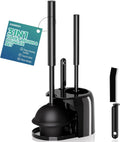 3 in 1 Toilet Brush and Plunger Set with Crevice Cleaning Brush, Toilet Plunger and Brush Set with Extra Long Handle, Plungers for Bathroom Accessories, Toilet Plunger with Holder, Black