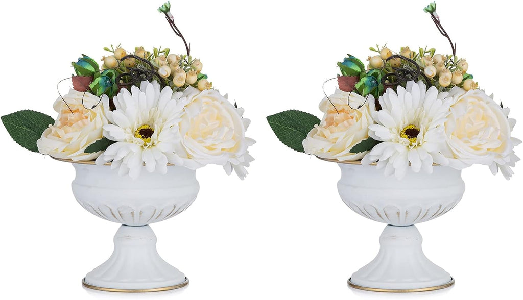 NUPTIO White Compote Vase Centerpiece: Metal Urn Planter, 4.96" Tall, 2 Pcs