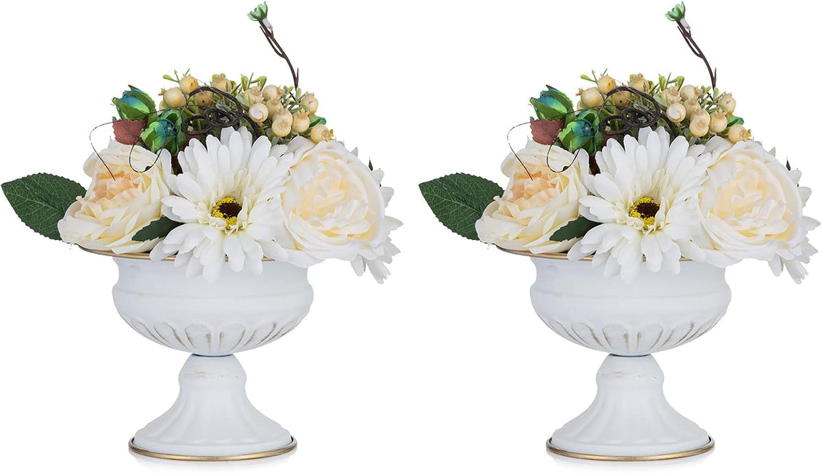 NUPTIO White Compote Vase Centerpiece: Metal Urn Planter, 4.96" Tall, 2 Pcs
