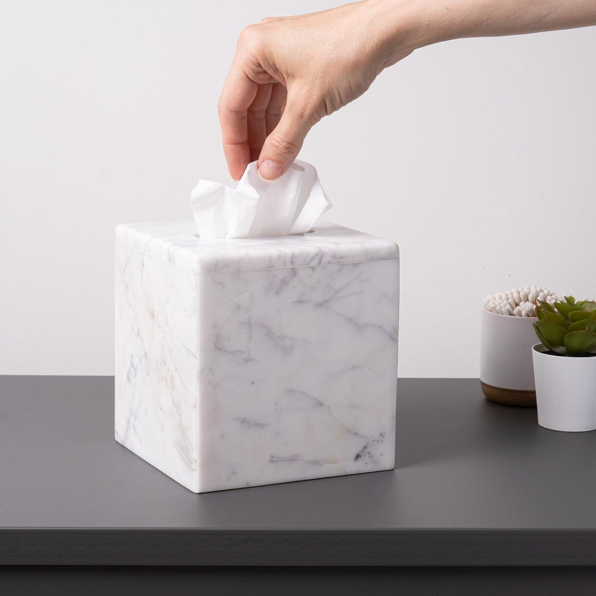 Cork & Mill Marble Tissue Box Cover for Kleenex and More, Square Cube