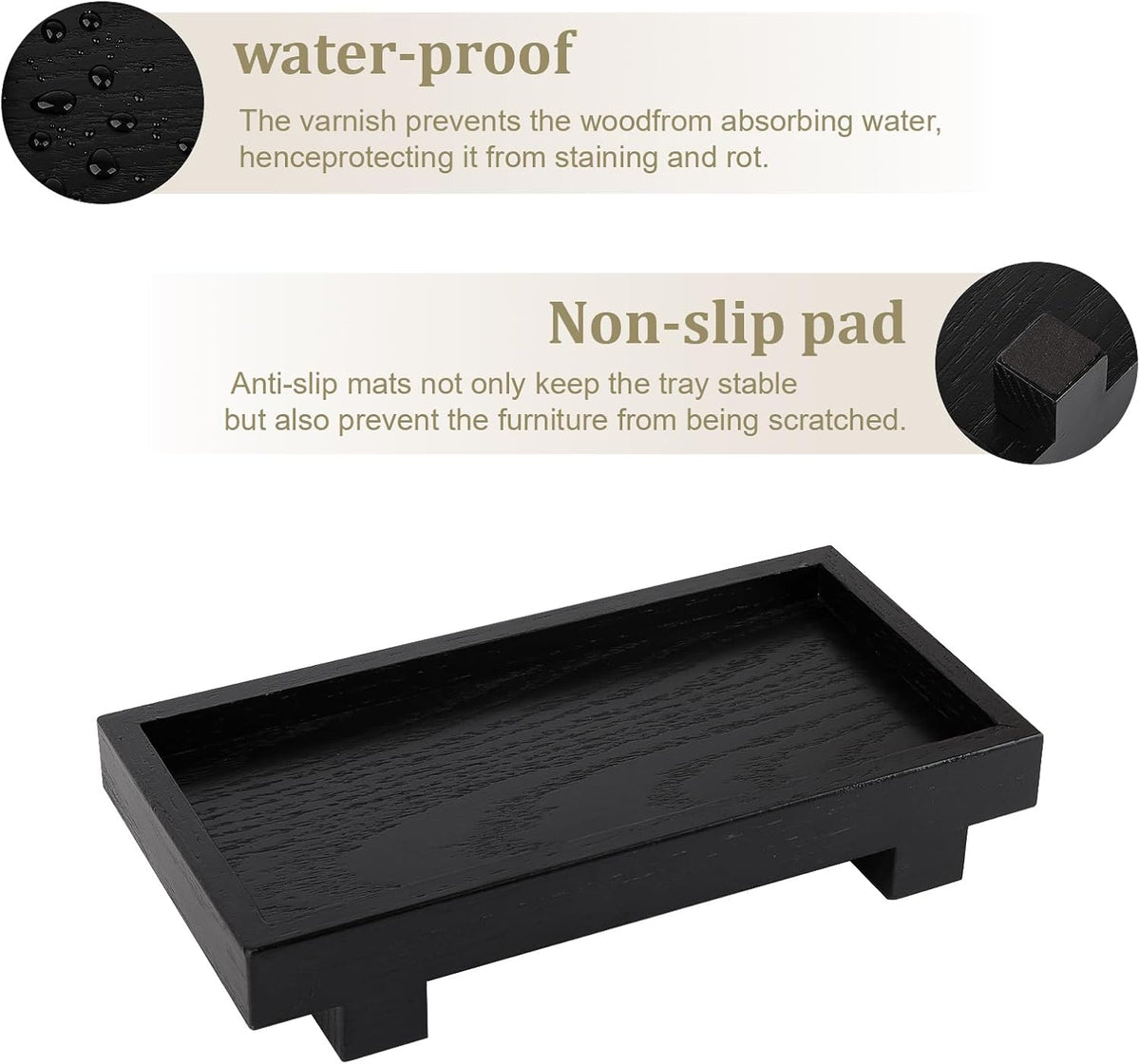 Bathroom Counter Tray Wooden Riser Display Kitchen Soap Holder, Black