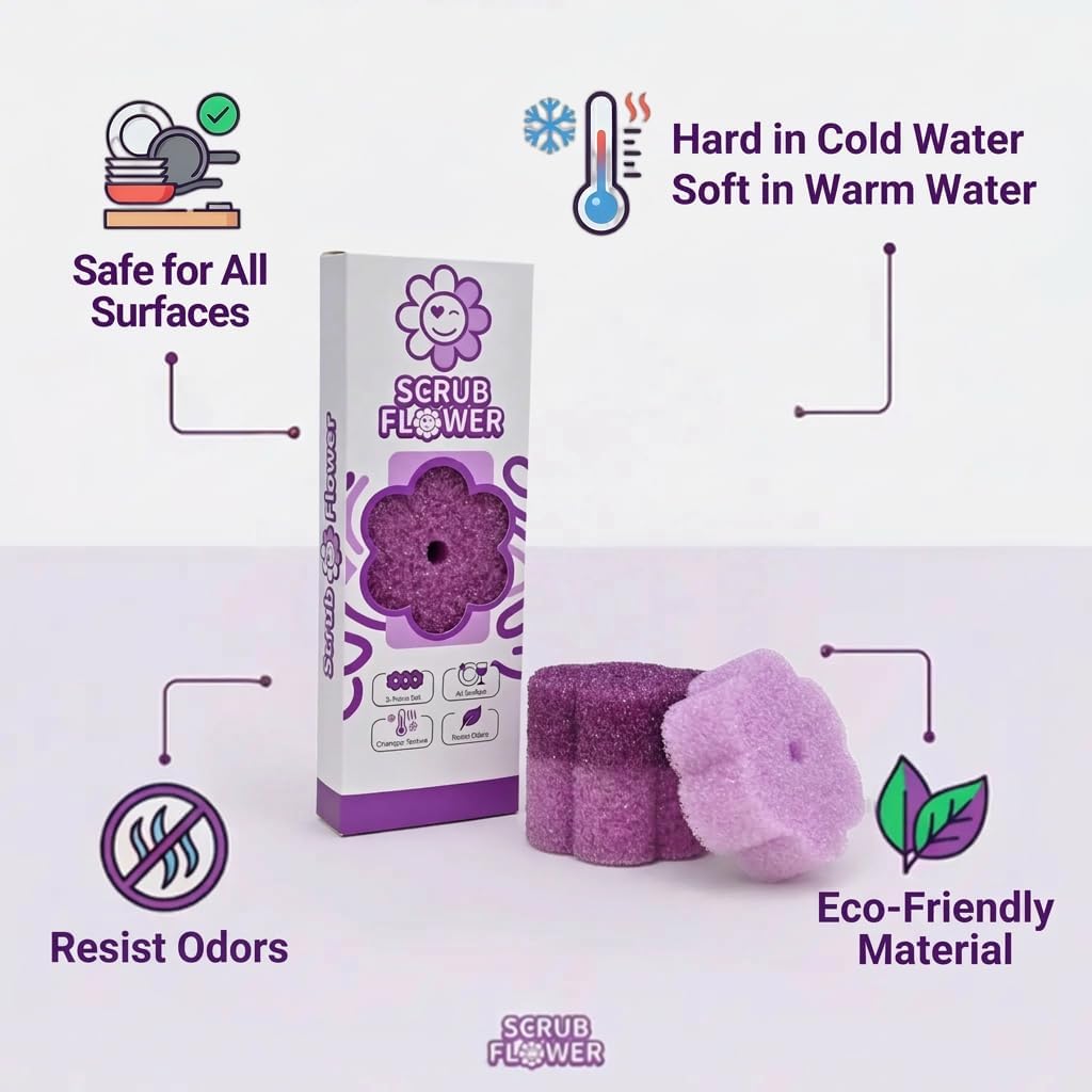 Scrub Flower Sponges, Temperature Sensitive, Non-Scratch, 3 Count