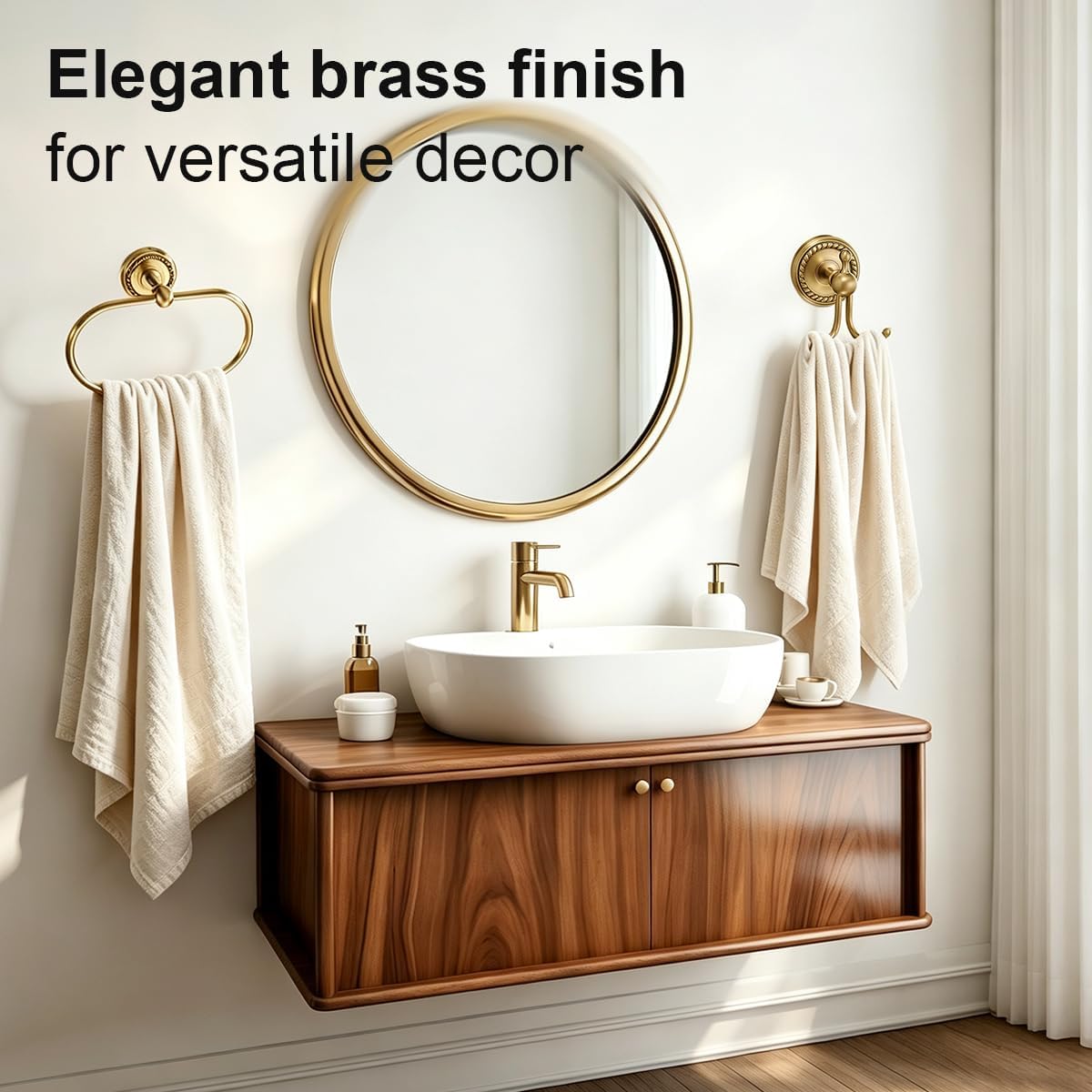 Wall Mounted 4 Pcs Antique Brass Bathroom Hardware Set Gold Bathroom Accessories, Vintage Bath Towel Bar Toilet Paper Holder Towel Ring & Double Robe Hook Kit for Shower Room