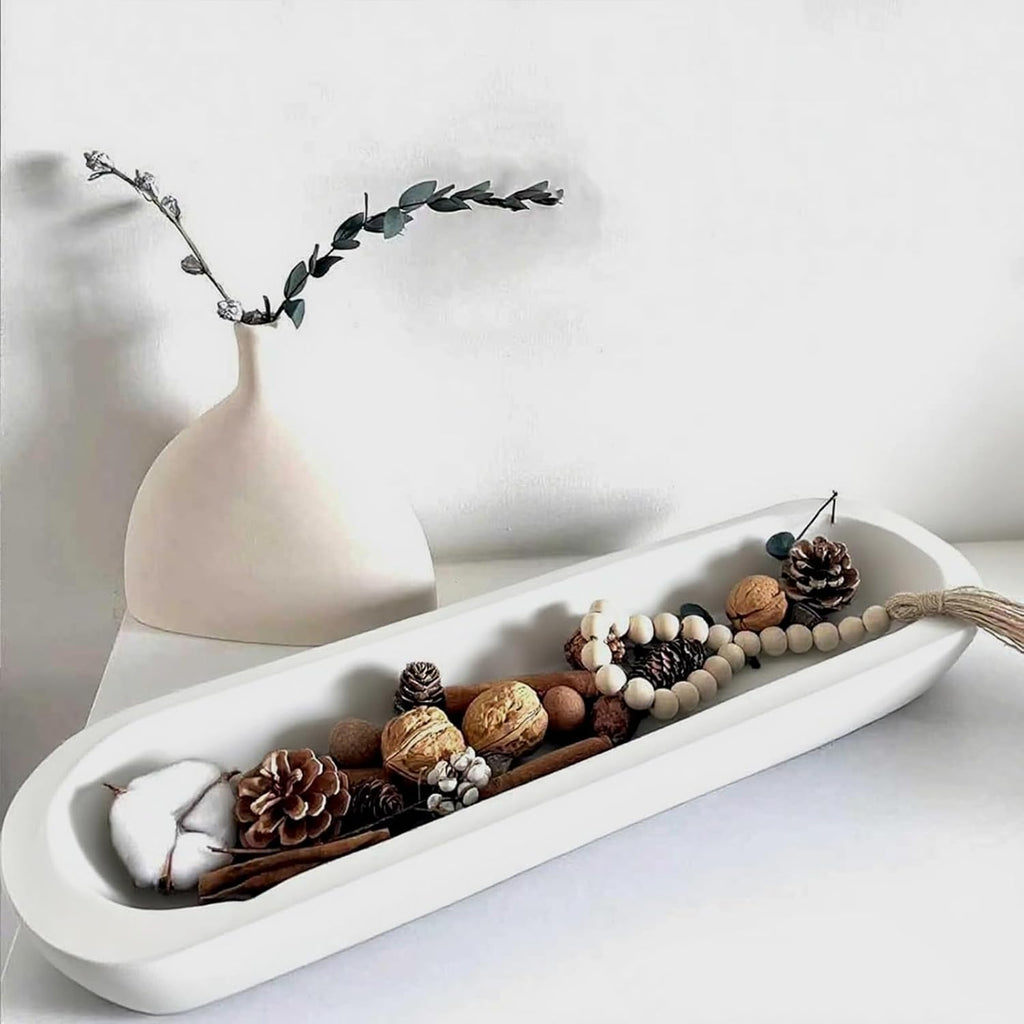 Wooden Dough Bowl Decor, Vintage Wooden Bowl Hand Carved Home Decor for Dining Table Center, Living Room, Kitchen Decor. (20in white)