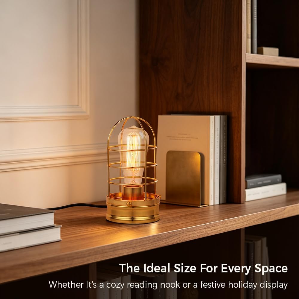 Small Industrial Table Lamp,Gold Plate Vintage Desk Light for Bedside