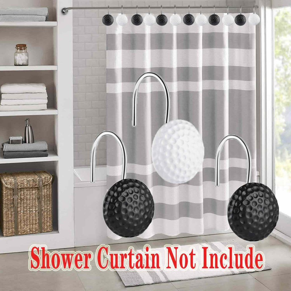 Black White Shower Curtain Hooks Rings Decorative -12 Sets