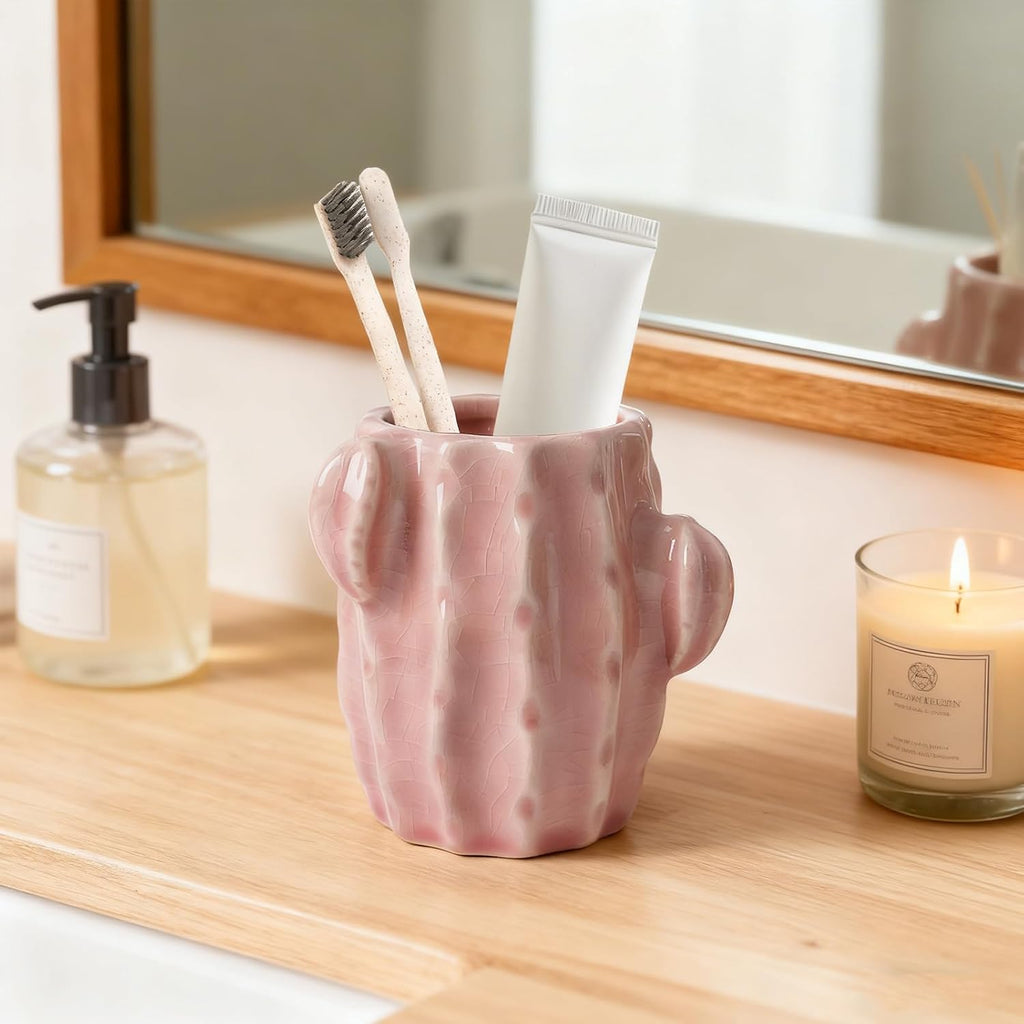 Cactus Toothbrush Holder,Western Stable Ceramic Pink Toothbrush Holder