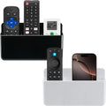 2Pcs Remote Control Holder Wall Mount, TV Remote Caddy Box Hollow Bottom Slot Easy Phone Charging, Self Adhesive Remote Holder,Wall Pen Holder Storage Accessories for Home Office School (White&Black)