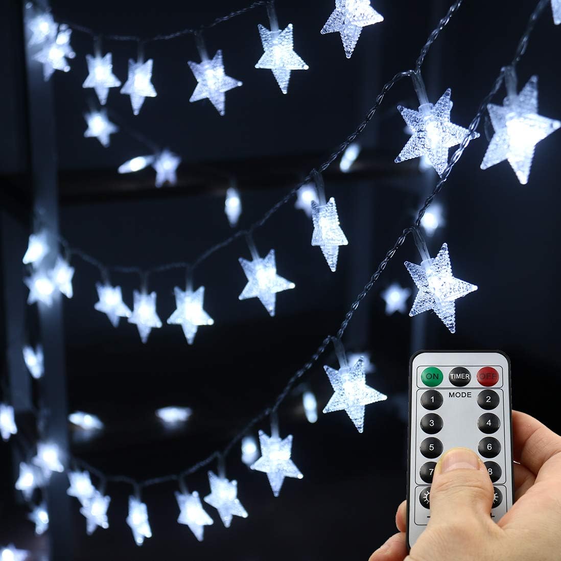 Led Star String Lights,Outdoor Battery Operated String Lights White Fairy Lights,16.4 Feet 50 LED Waterproof Christmas Tree Lights for Indoor Wedding Halloween Camping Umbrella Birthday Party