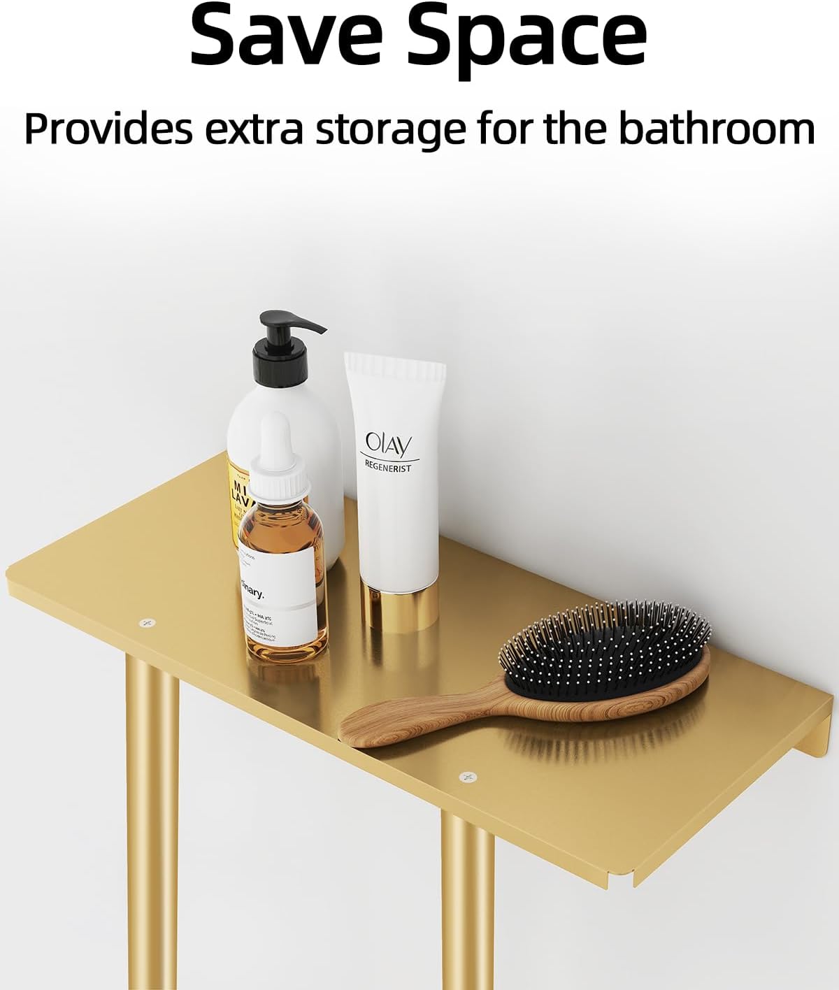 STWWO Bathroom Towel Storage Rack for Bathroom, 30 inch Towel Racks Wall Mounted with Shelf Can Holds 6 Large Towels, Wall Towel Rack for Rolled Towels, Gold