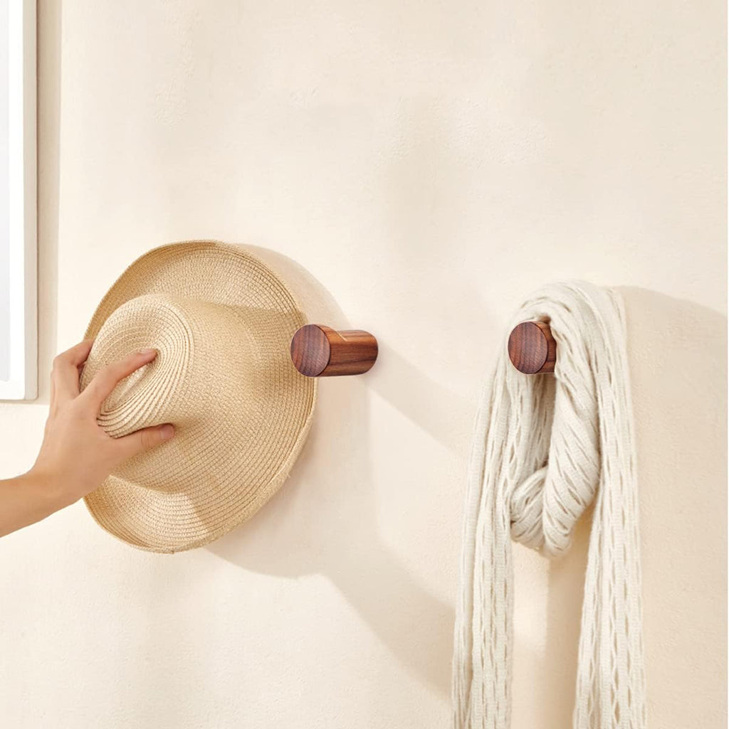 COCOYA Wood Hooks Wall Mounted Minimalist Walnut Knob Shape (6 Pack)