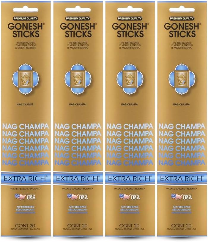 Gonesh - Extra Rich Scented Incense Sticks - Non-Toxic 10” Slow Burn Aromatic Sticks - Nag Champa - 80 Pack