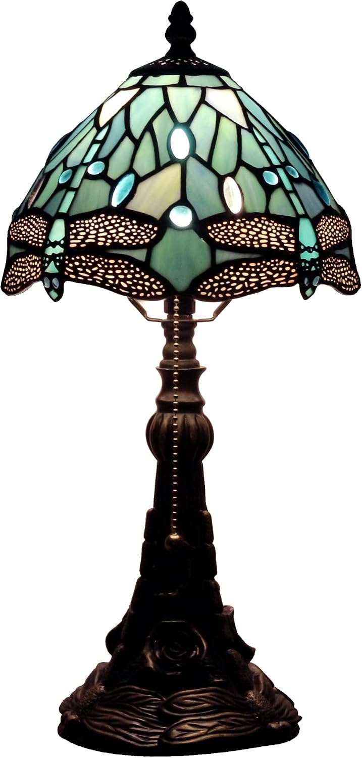 Small Tiffany Lamp Mini Stained Glass Desk Lamp Sea Blue Dragonfly