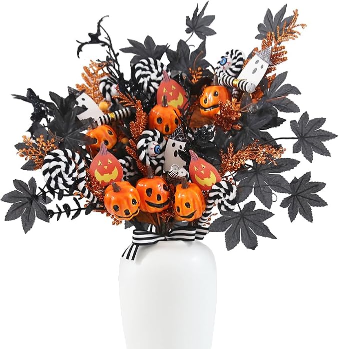 6 PCS Halloween Flowers Faux Pumpkin Floral Stems Festive Halloween Picks