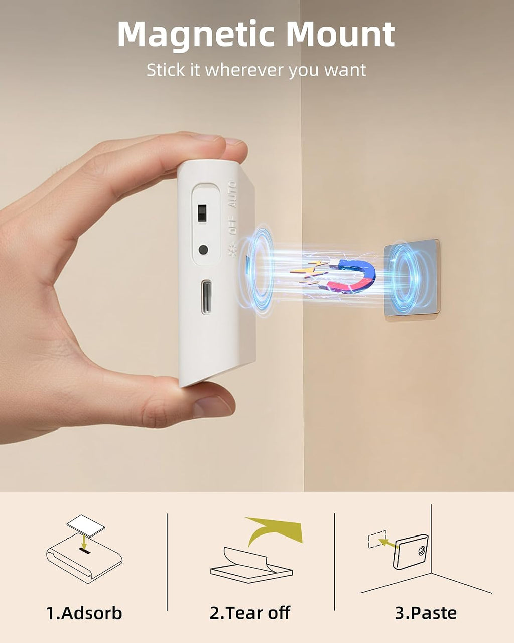 EZVALO 3-Pack Rechargeable Night Lights, Sync Motion Sensor Light Indoor