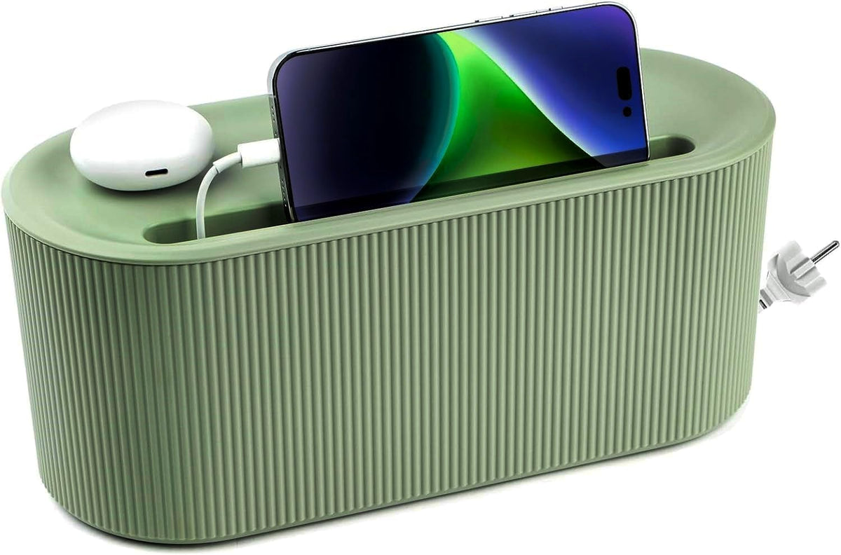 Cable Management Box,Desk Cord Organizer with Groove Cover,Plastic Cord Hider Box,Large Cable Box Organizer,Power Socket Management for TV/Computer/Router/Games Console Cable Storage (Green)