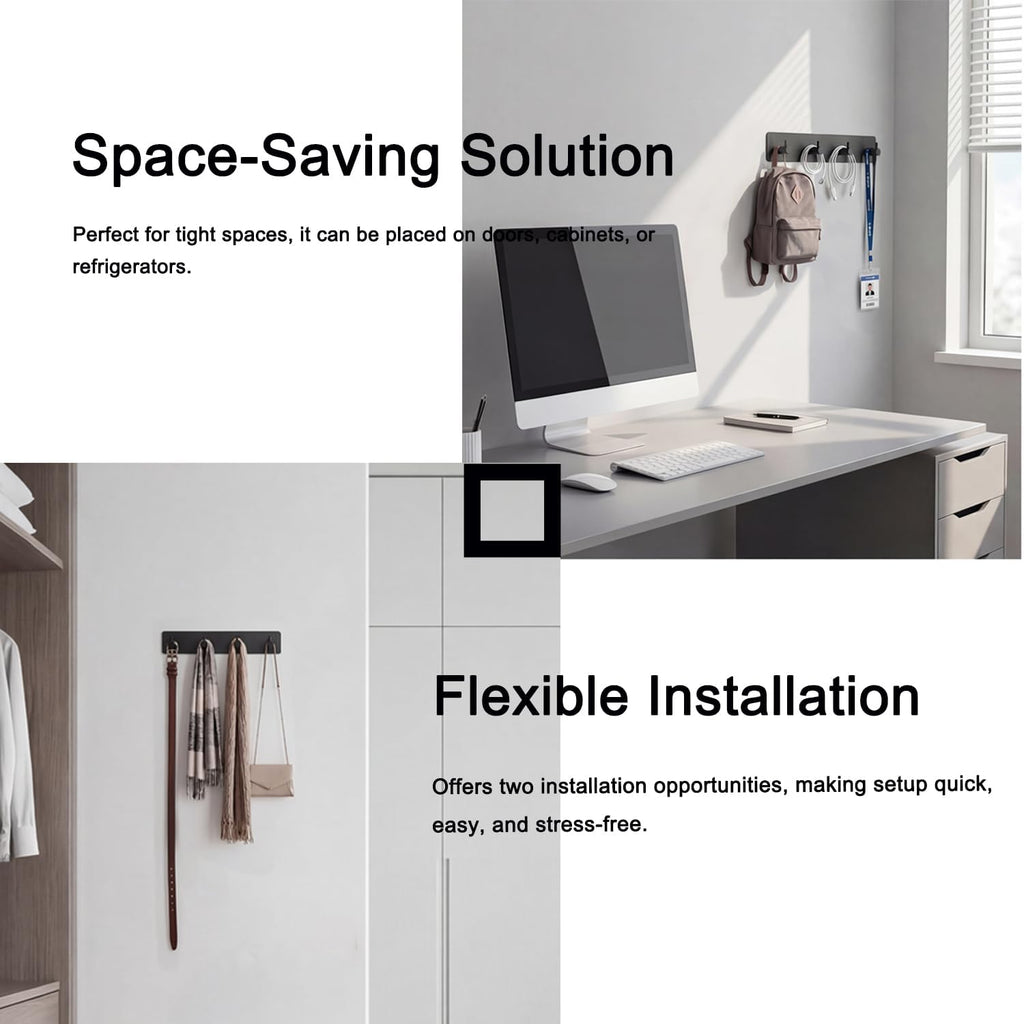 StrugDeas Key Holder for Wall with 2 Self-Adhesive Tapes, Black